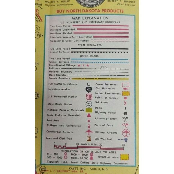 Vintage 1969 North Dakota Highway Road Travel Map John Deere Greyhound Ad - Picture 4 of 8